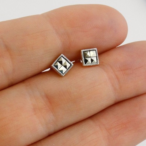 Square marcasite stud - stud, earrings