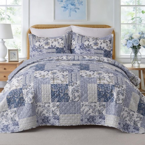 Queen blue white floral - white,