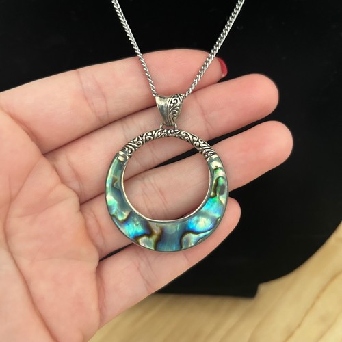 Abalone shell circle pendant - abalone,