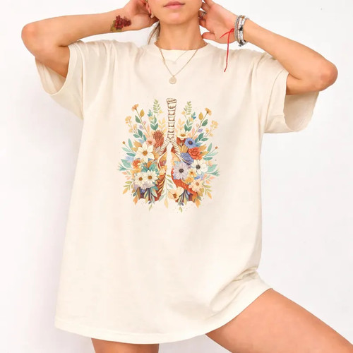 Floral lung shirt - shirt,, cancer