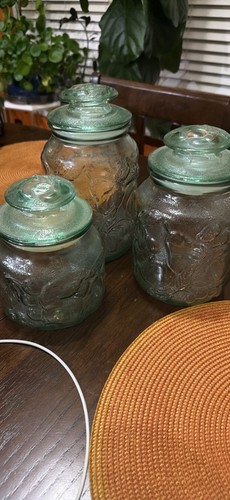 Vintage green glass fruit - glass,