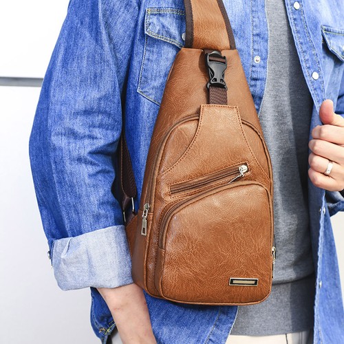 Men chest bag usb - men's, pu