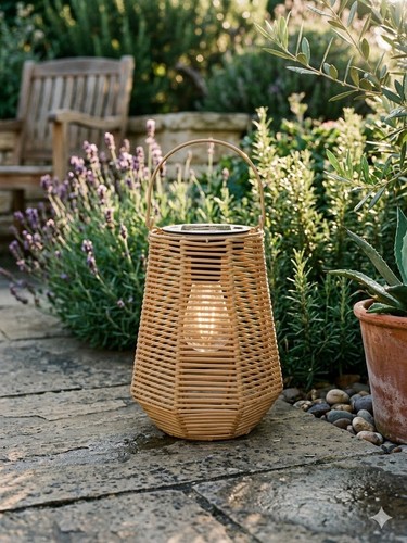 Woven rattan solar lantern - woven,