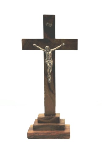 Dark wood crucifix silver tone - wood,