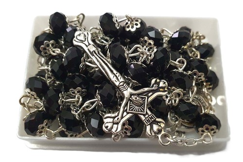 Catholic black crystals beads - black,