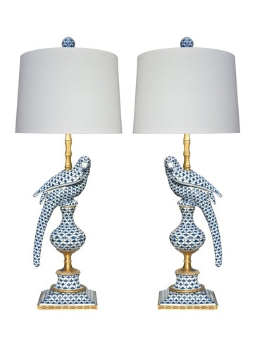 Pair blue white porcelain - white, fish