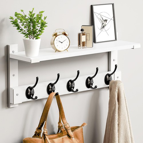 White wall hooks shelf - white,