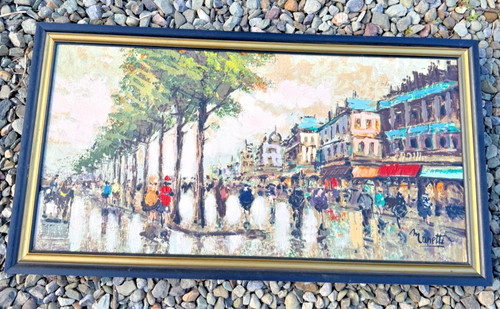 Vintage paris street scene - scene, oil
