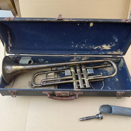 Vintage old trumpet with case - old,