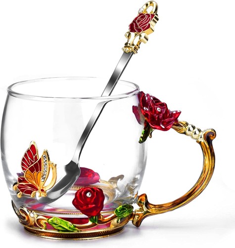 Rose butterfly glass coffee - butterfly,