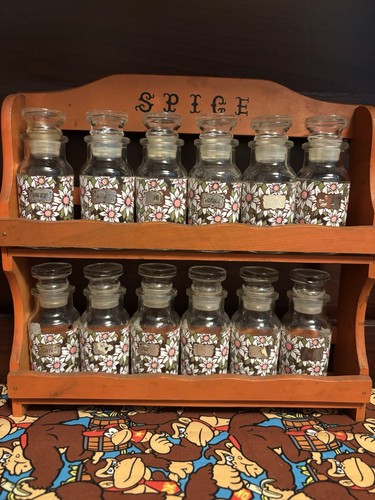 Vintage wood tier spice rack - spice,