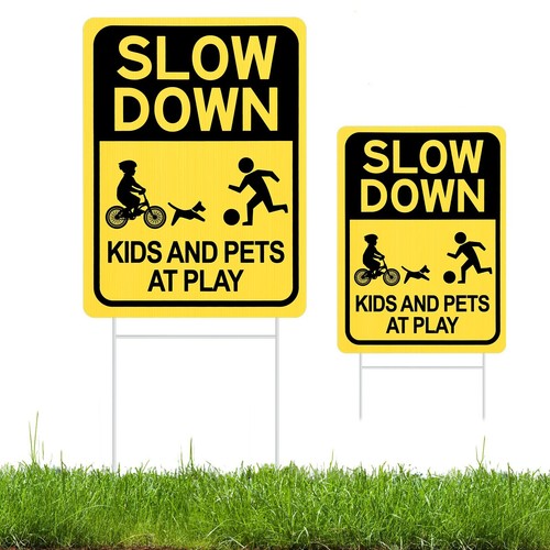 Slow down sign with metal - sign,