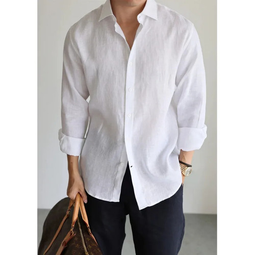 Men linen shirt cotton blend - shirt,