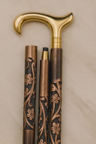 Brass handle wooden walking - handle,