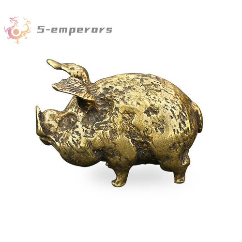 Pig brass figurine animal mini - pig,
