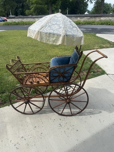 Antique wicker carriage baby - wicker,