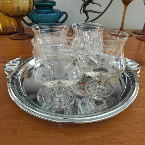 Set floral etched footed - floral,