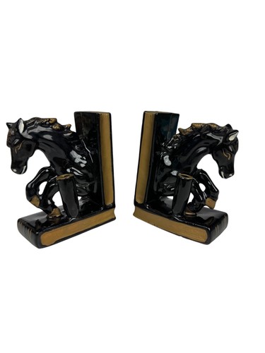 Black horse bookends ceramic - horse,