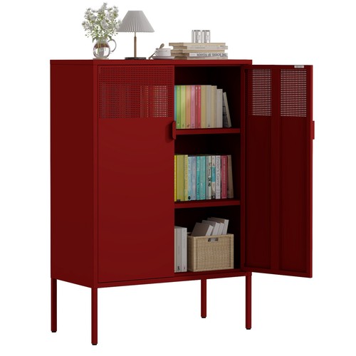 Red metal storage cabinet - metal,