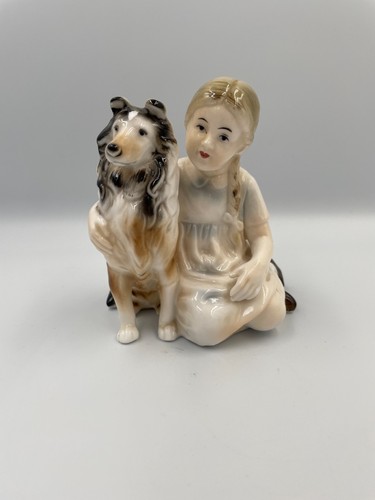 Vintage collie child sitting - child,