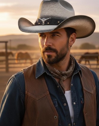 Bull cowboy hat - cowboy, leather