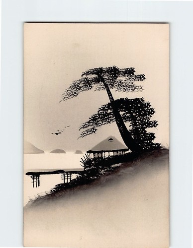 Postcard trees hut pier - trees,
