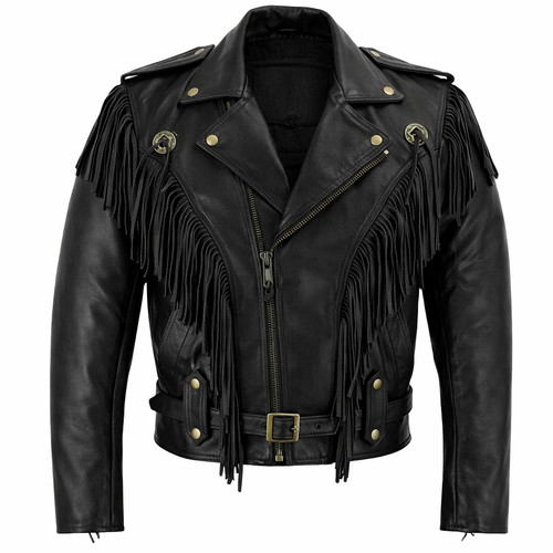 Western fringe leather jacket - western,