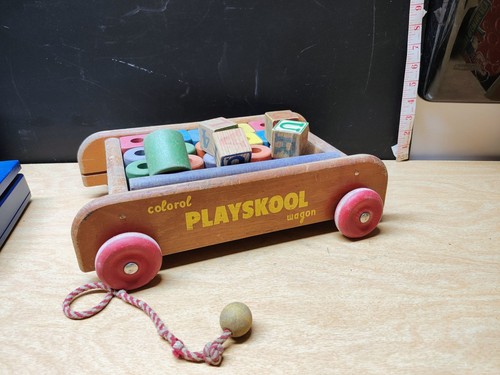 Vintage playskool wooden wagon - vintage,