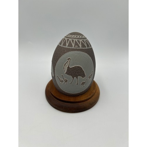 Hand carved emu egg - art, etched