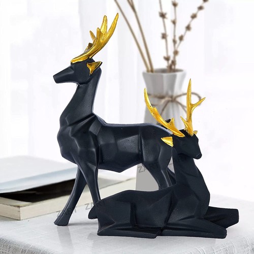 Resin black deer pair statue - pair,