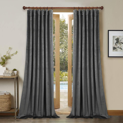 Grey velvet curtains - grey,