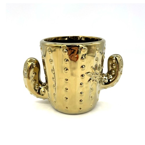 Gold ceramic cactus planter - gold,