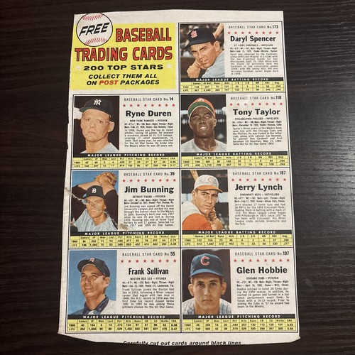 1961 post cereal - 1961, baseball