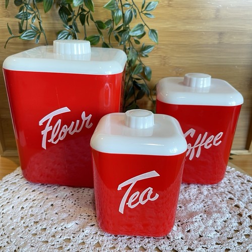 Vtg red lustro ware canister - lustro,