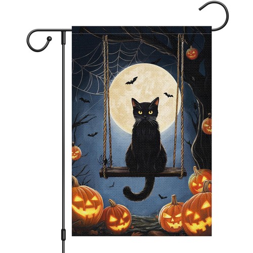 Halloween black cat - black, moon