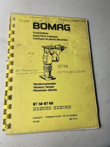 Bomag parts catalog bt58 and - bt58,