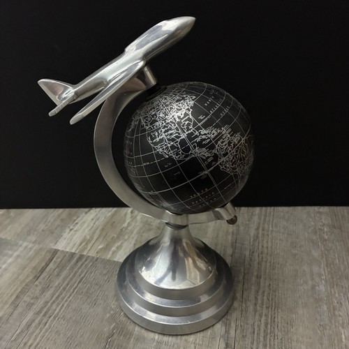 Art deco silver airplane - silver, globe