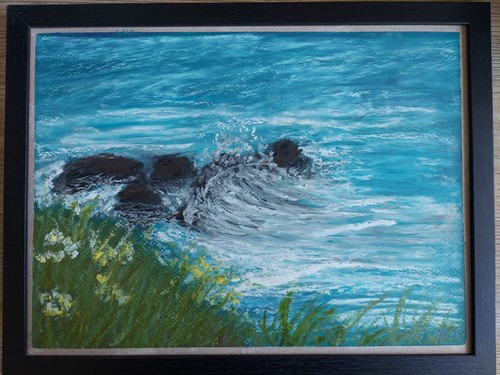 Framed impressionist seascape - impressionist,