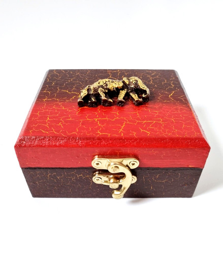 Handmade red gold wood box - red,
