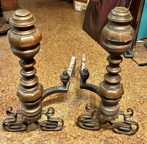 Antique cast brass andirons - cast,