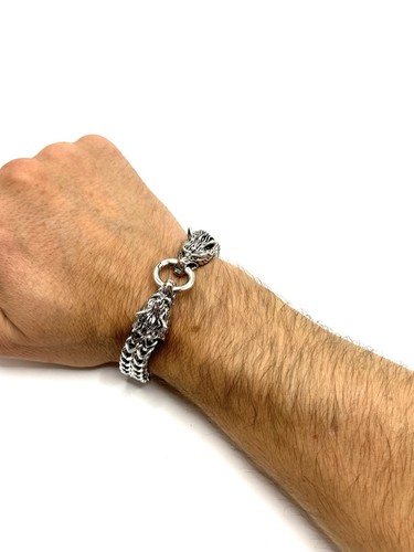 Biker wolf head chain bracelet - biker,