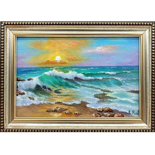 Ocean sunset original - sunset, oil