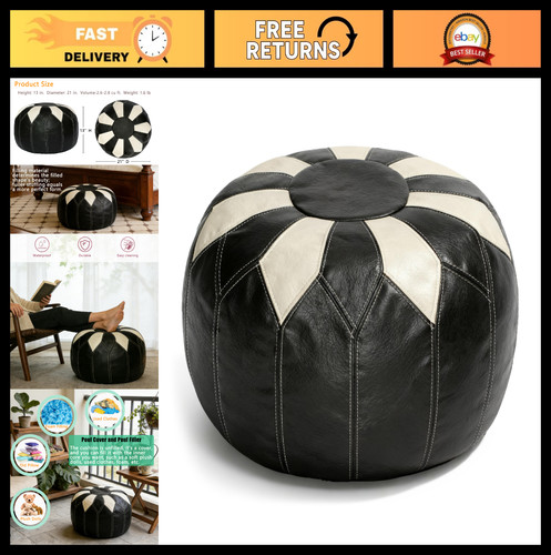 Moroccan faux leather pouf - faux,