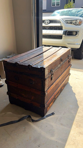 Antique brown wood trunk chest - antique,