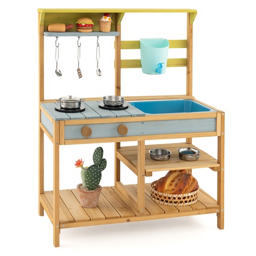Wooden play kitchen - wooden, set