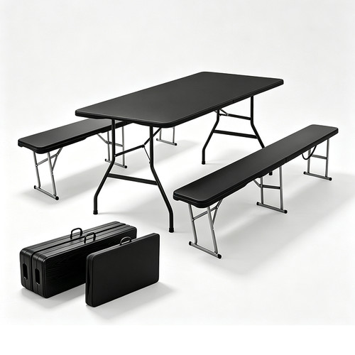 6ft black folding table - black, +