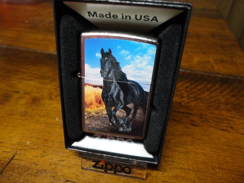 Black stallion horse zippo - black,