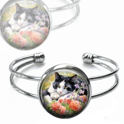 Tuxedo cat silver cuff - tuxedo,