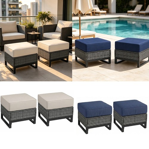 2pcs outdoor ottomans rattan - outdoor,