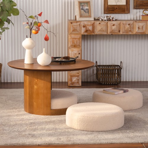 Round wood coffee table - wood,